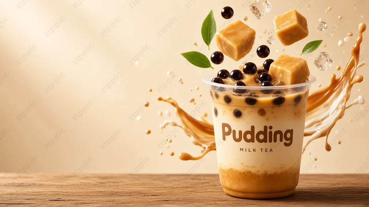 布丁奶茶飞溅效果图