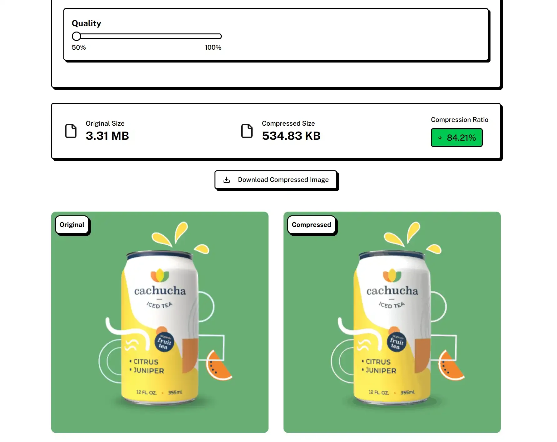 Compresión de APNG con ZipPic configurada al 50 % de calidad